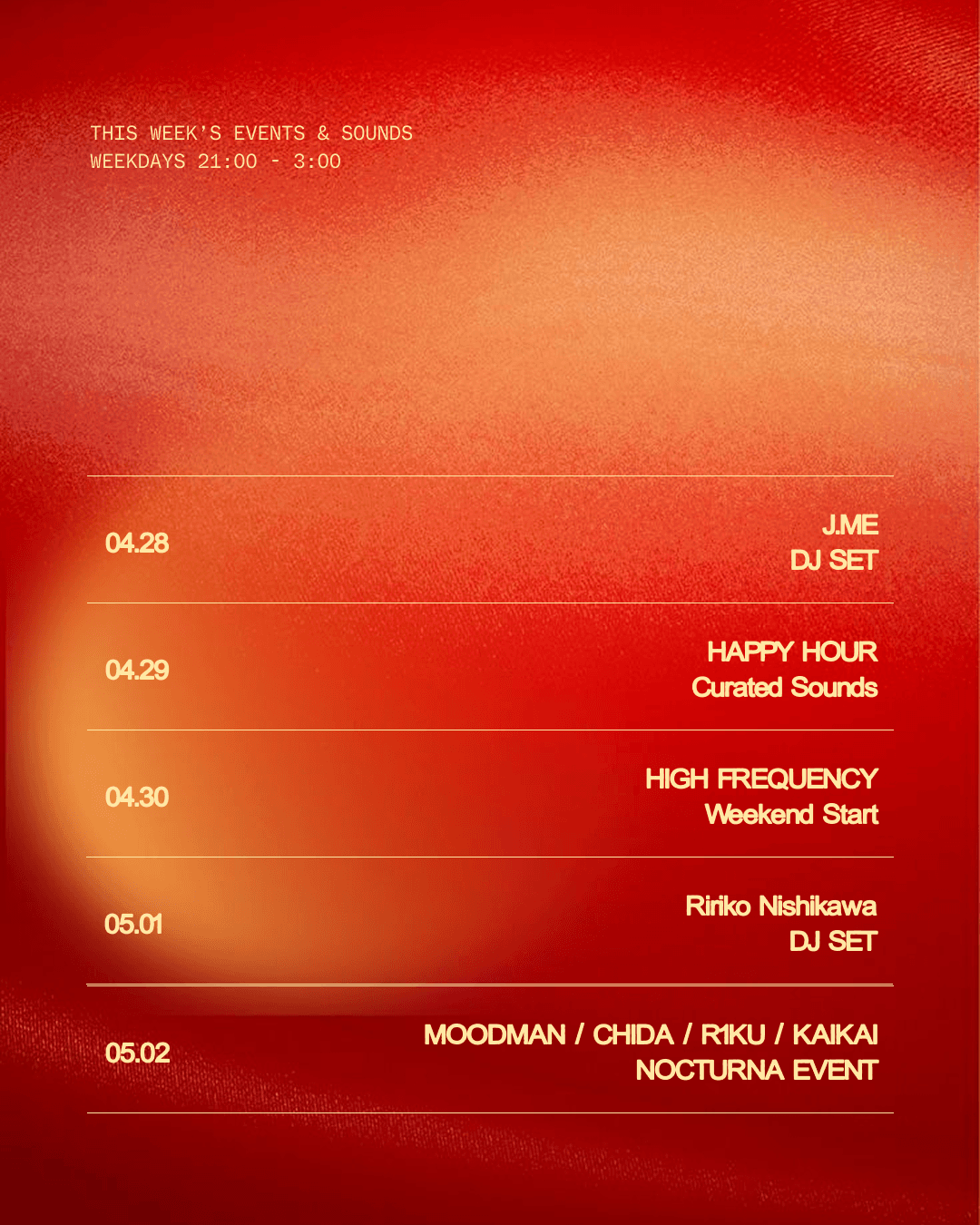 c6o lineup for 04.28 - 05.02